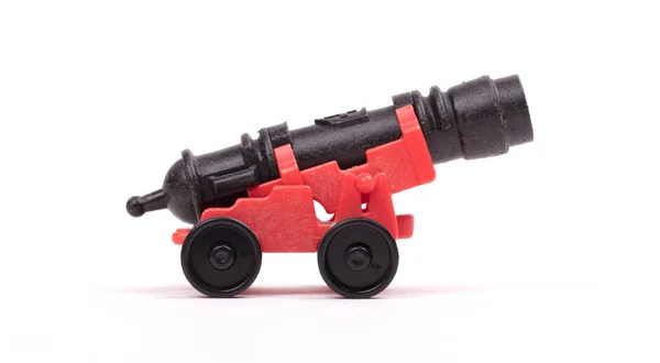 Altes Plastikspielzeug Kanone Isoliert Auf Weiß — Stockfoto