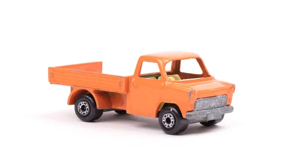 Оранжевый Металлический Игрушечный Автомобиль Пикап Изолированный Белом — стоковое фото