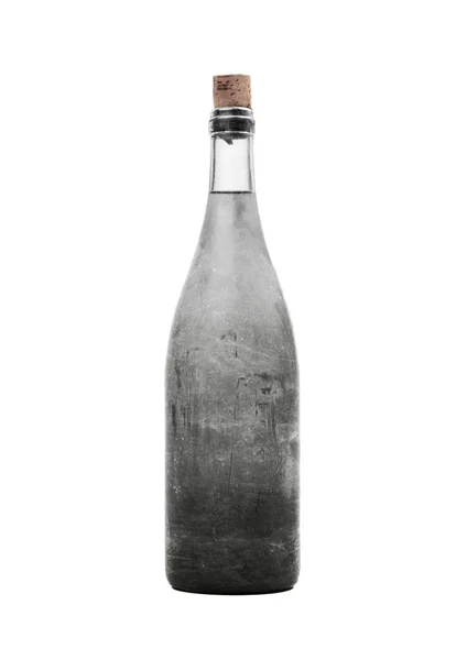 ワインの古いボトル ほこりで覆われ 白に隔離された — ストック写真