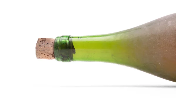 Parte Superior Una Vieja Botella Vino Aislado Blanco — Foto de Stock