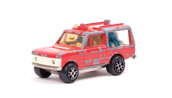 Metalen Speelgoed Auto Politie Geïsoleerd Wit — Stockfoto