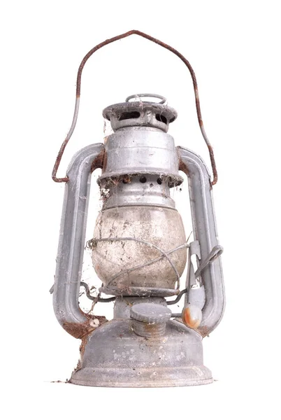 Vintage Lampada Lanterna Olio Cherosene Isolato Sfondo Bianco — Foto Stock