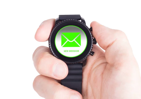 Smartwatch preto isolado, nova mensagem — Fotografia de Stock