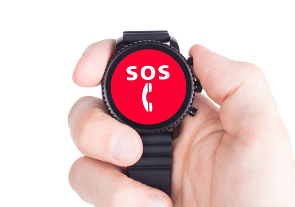 Svart smartwatch isolerad, Sos — Stockfoto