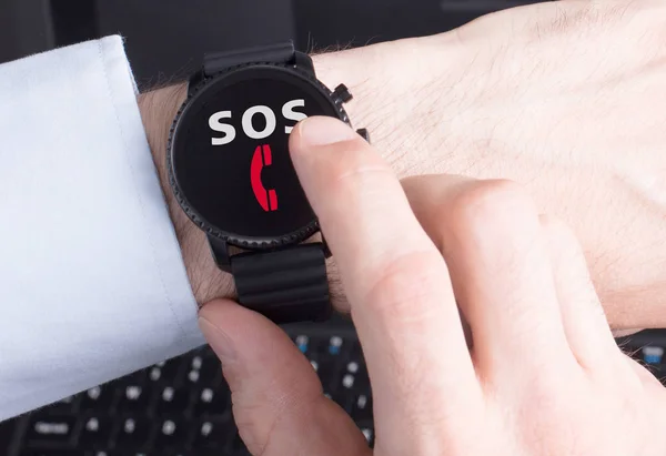 Black smartwatch isolated, SOS — Stock Photo, Image