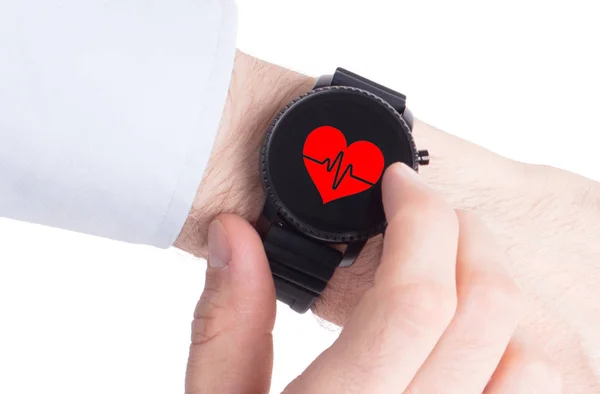 Reloj inteligente negro aislado, latido del corazón — Foto de Stock