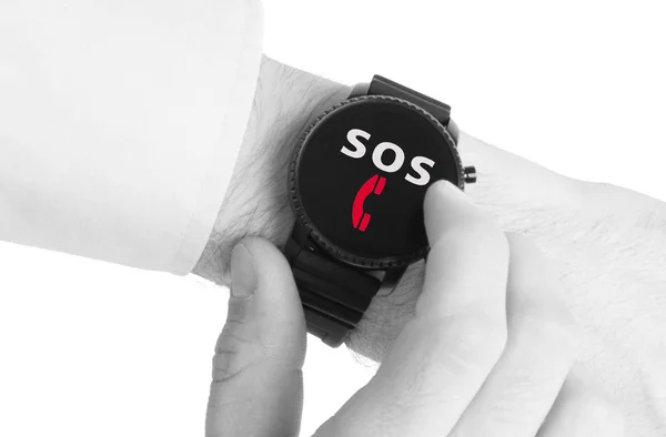 Smartwatch preto isolado, SOS — Fotografia de Stock