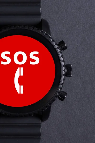 Reloj inteligente negro aislado, SOS —  Fotos de Stock