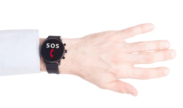 Reloj inteligente negro aislado, SOS — Foto de Stock
