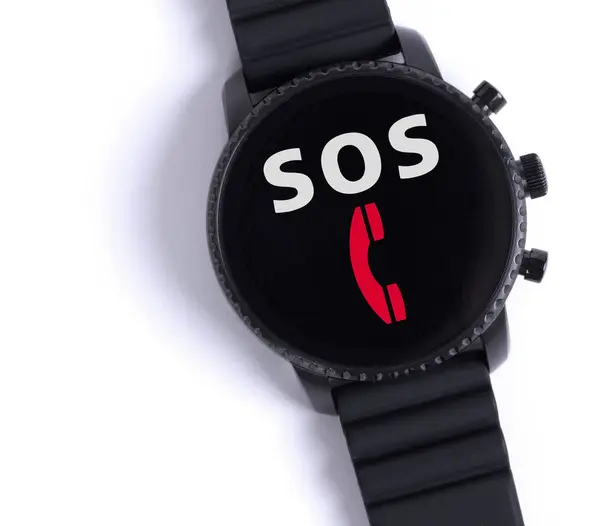 Reloj inteligente negro aislado, SOS — Foto de Stock