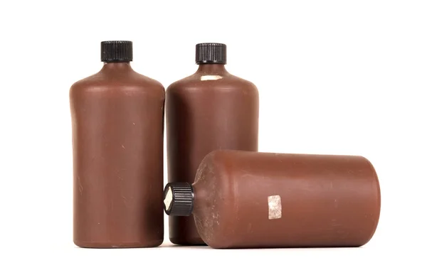 Attrezzature per lo sviluppo di foto - Bottiglia di plastica con sostanze chimiche — Foto Stock