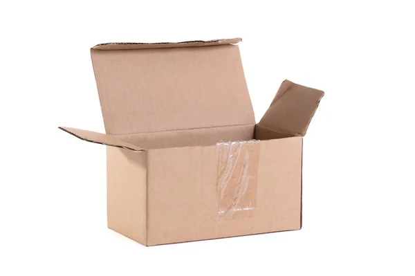 Cardboard box with flip open lid, lid open — Stock Photo, Image