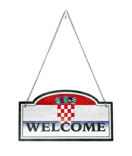 La Croatie vous accueille ! Vieux panneau métallique isolé — Photo