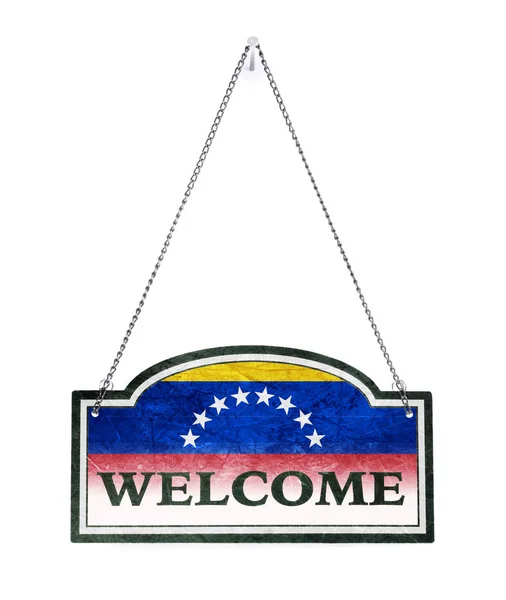 Venezuela welcomes you! Old metal sign isolated — Stock Photo, Image