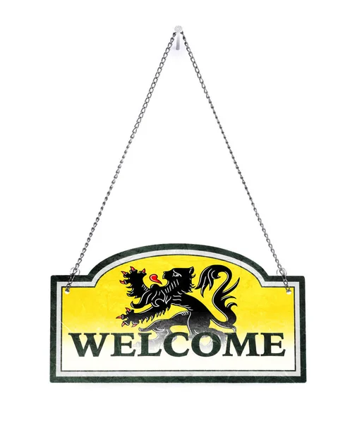 Flanders welcomes you! Old metal sign isolated — Stock Photo, Image