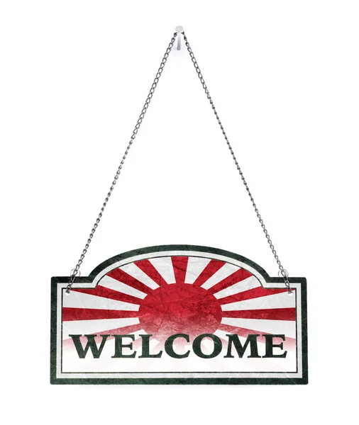 Japan welcomes you! Old metal sign isolated — Stock Photo, Image