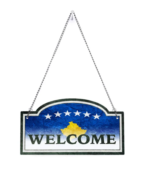 Kosovo welcomes you! Old metal sign isolated — Stock Photo, Image