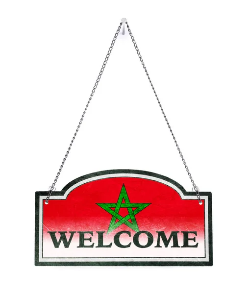 Marokko heißt Sie willkommen! altes Metallschild isoliert — Stockfoto