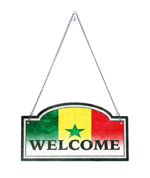 Senegal heet u welkom! Oude metalen bord geïsoleerd — Stockfoto