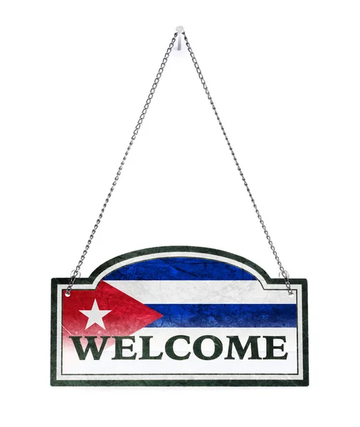 Cuba welcomes you! Old metal sign isolated — Stock Photo, Image