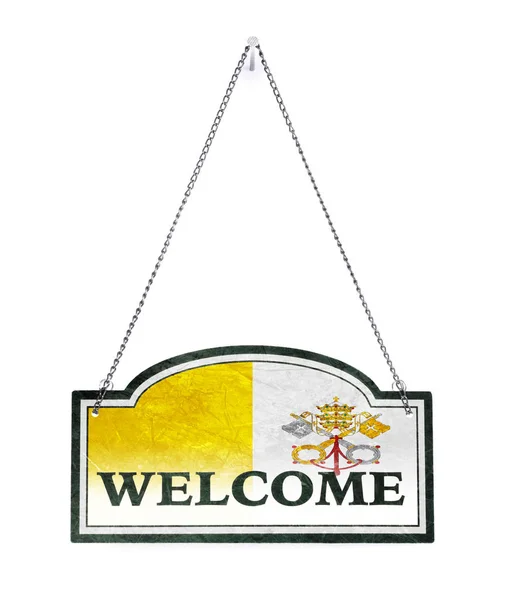 Vaticaanstad heet u welkom! Oude metalen bord geïsoleerd — Stockfoto