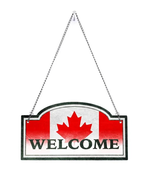 Kanada vás vítá! Stará kovová značka izolovaná — Stock fotografie