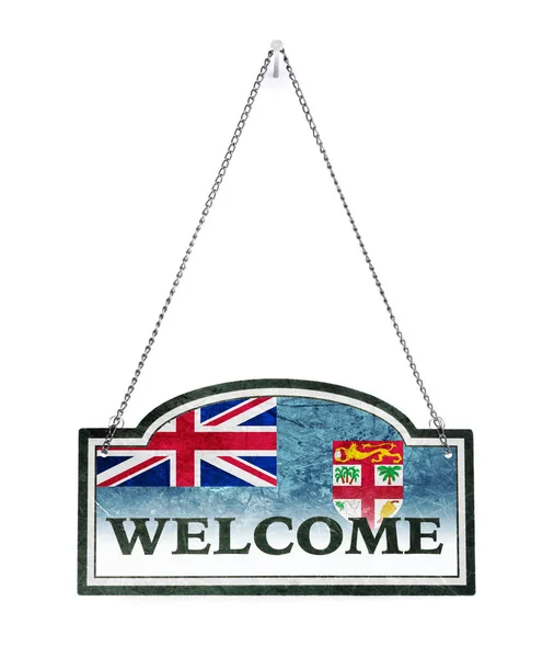 Fiji welcomes you! Old metal sign isolated — Stock Photo, Image