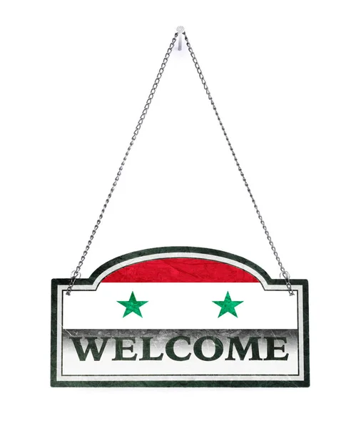 Syria welcomes you! Old metal sign isolated — Stock Photo, Image