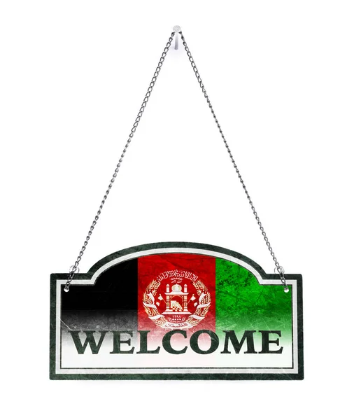 Το Αφγανιστάν σε καλωσορίζει! Απομονωμένη παλιά μεταλλική πινακίδα — Φωτογραφία Αρχείου
