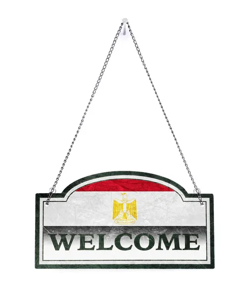 Egypt welcomes you! Old metal sign isolated — Stock Photo, Image