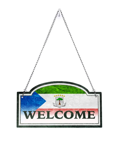 Equatorial Guinea welcomes you! Old metal sign isolated — Stock Photo, Image