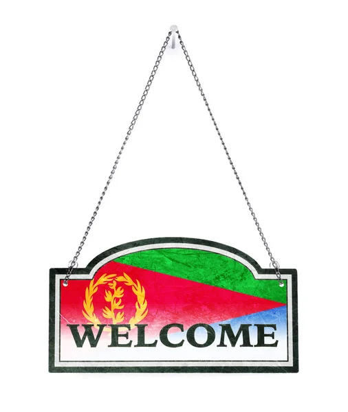 Eritrea welcomes you! Old metal sign isolated — Stock Photo, Image