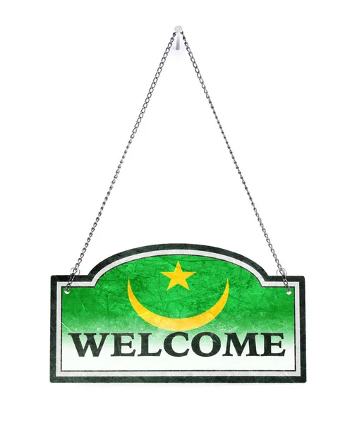 Mauritanië heet u welkom! Oude metalen teken geïsoleerd — Stockfoto