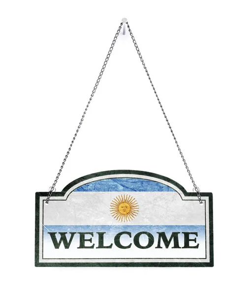 Argentina welcomes you! Old metal sign isolated — Stock Photo, Image