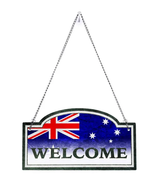 Australia wita! Stary metalowy znak na białym tle — Zdjęcie stockowe