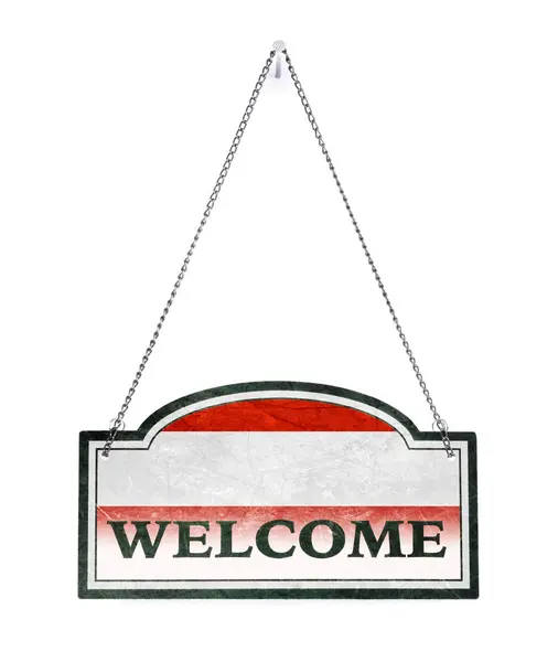 Austria welcomes you! Old metal sign isolated — Stock Photo, Image