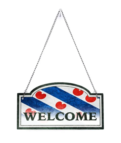 Friesland welcomes you! Old metal sign isolated — Stock Photo, Image