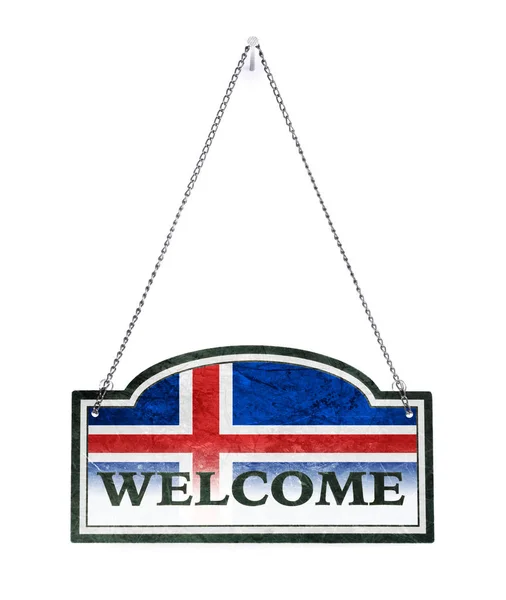 Iceland welcomes you! Old metal sign isolated — Stock Photo, Image