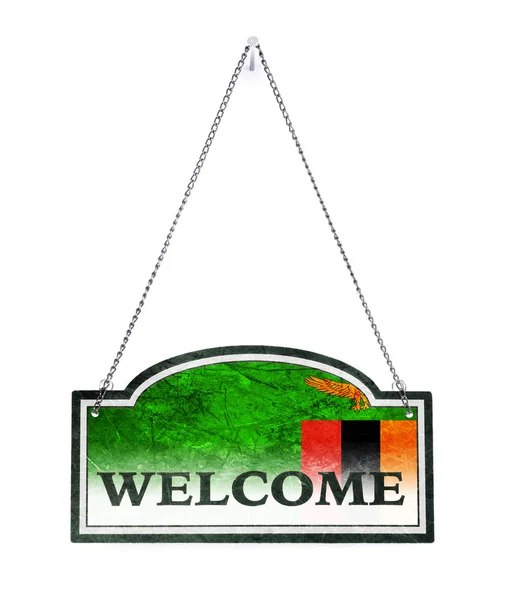 Zambia le da la bienvenida! Cartel metálico antiguo aislado — Foto de Stock