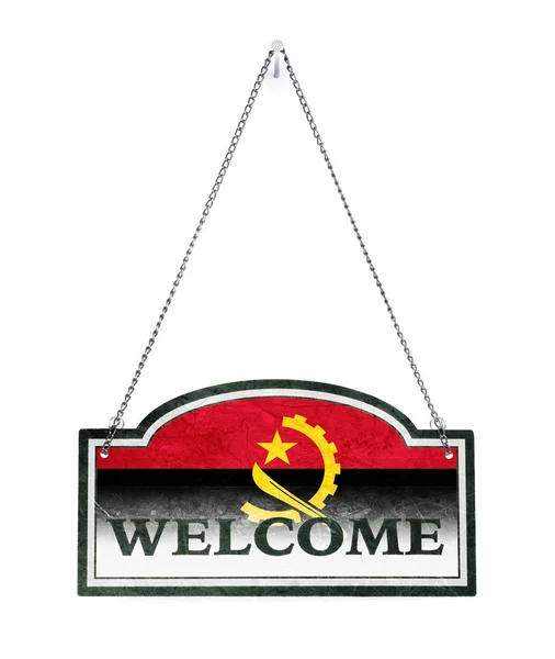 Angola vás vítá! Stará kovová značka izolovaná — Stock fotografie