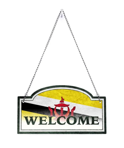 Brunei welcomes you! Old metal sign isolated — Stock Photo, Image