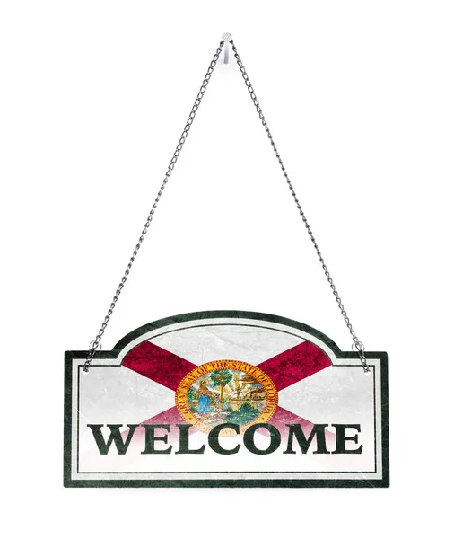 Florida welcomes you! Old metal sign isolated — Stock Photo, Image