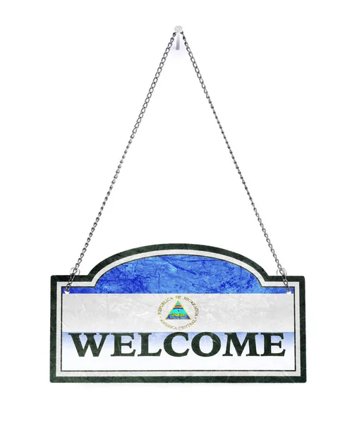 Nicaragua welcomes you! Old metal sign isolated — Stock Photo, Image