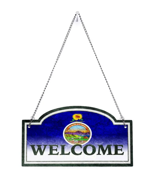 Kansas welcomes you! Old metal sign isolated — Zdjęcie stockowe