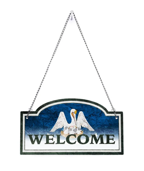 Louisiana welcomes you! Old metal sign isolated — Stock Photo, Image