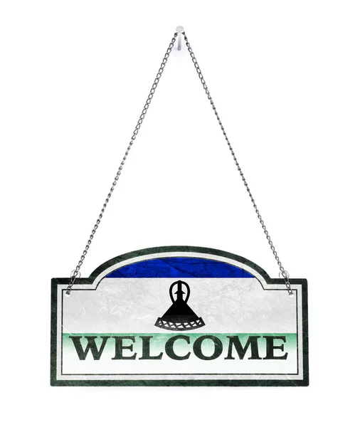 Lesotho welcomes you! Old metal sign isolated — Stock Photo, Image