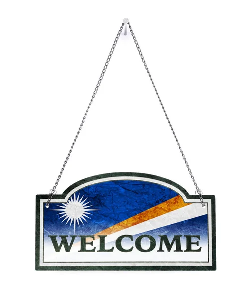The Marshall Islands welcomes you! Old metal sign isolated — Stock Photo, Image