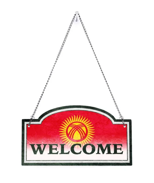 Kyrgyzstan welcomes you! Old metal sign isolated — Stock Photo, Image