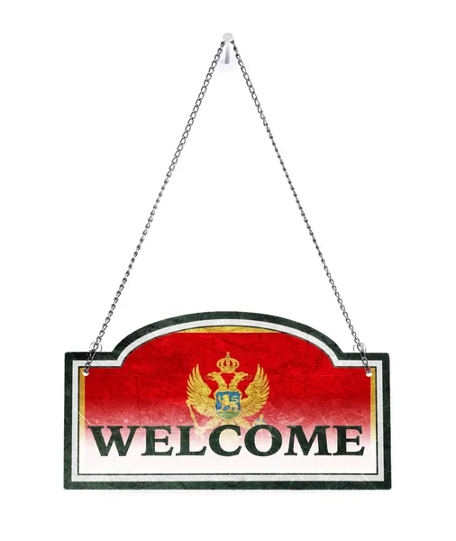 Montenegro welcomes you! Old metal sign isolated — Stock Photo, Image