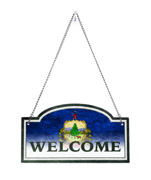 Vermont welcomes you! Old metal sign isolated — Stock Photo, Image